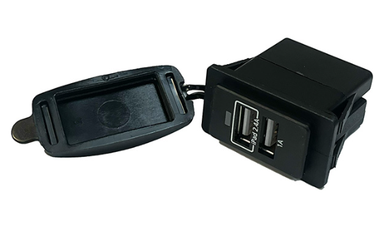 USBA Dual Port Charger, 2.4A + 1A (Independent Power Per Port), LED Indicator with laser-etched backlight._0