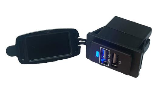 USBA Dual Port Charger, 2.4A + 1A (Independent Power Per Port), LED Indicator with laser-etched backlight._0